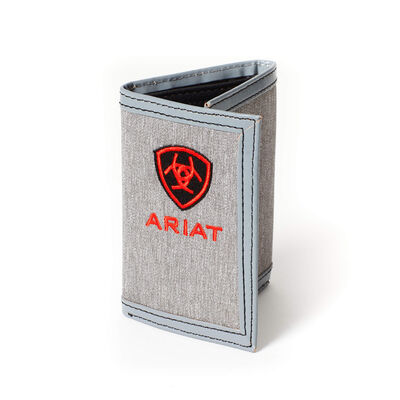 Red Shield Gray Fabric Trifold Wallet
