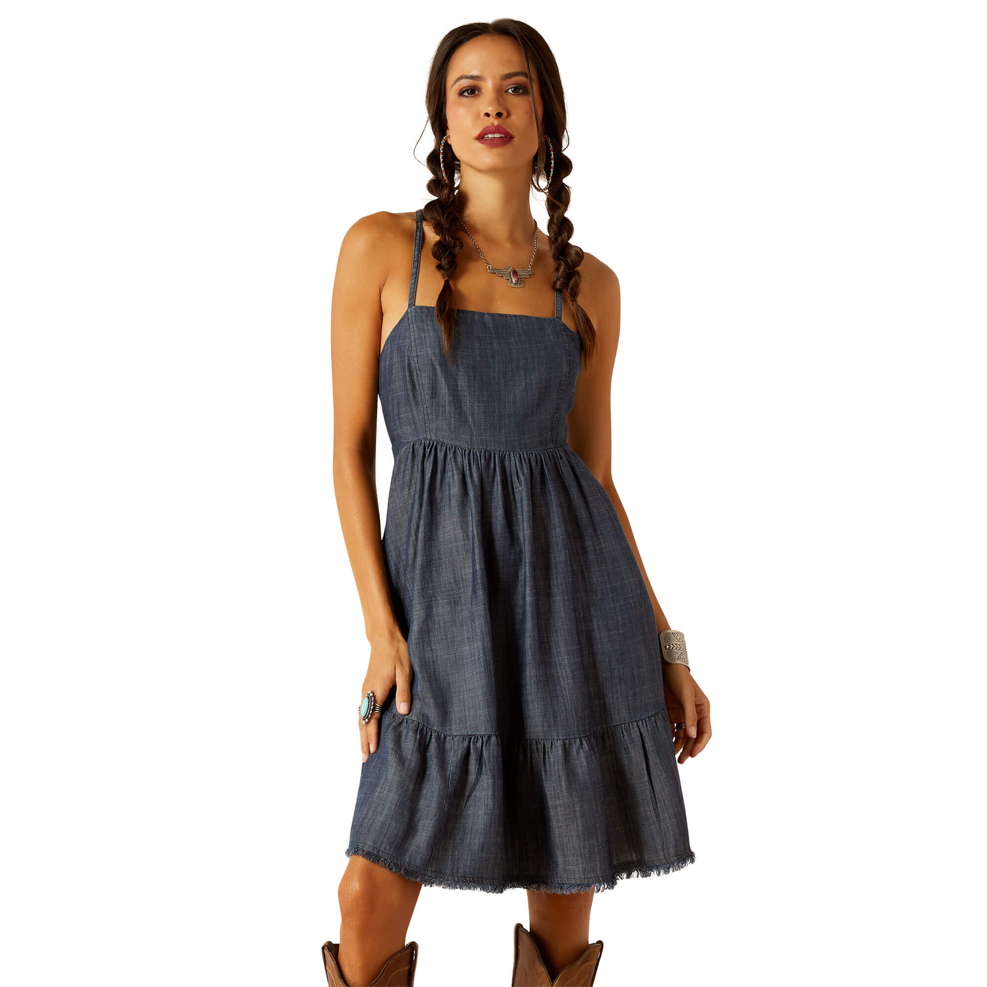 Ariat Abito Calico Donna - Stile A-Line Con Cravatta E Volant - 3