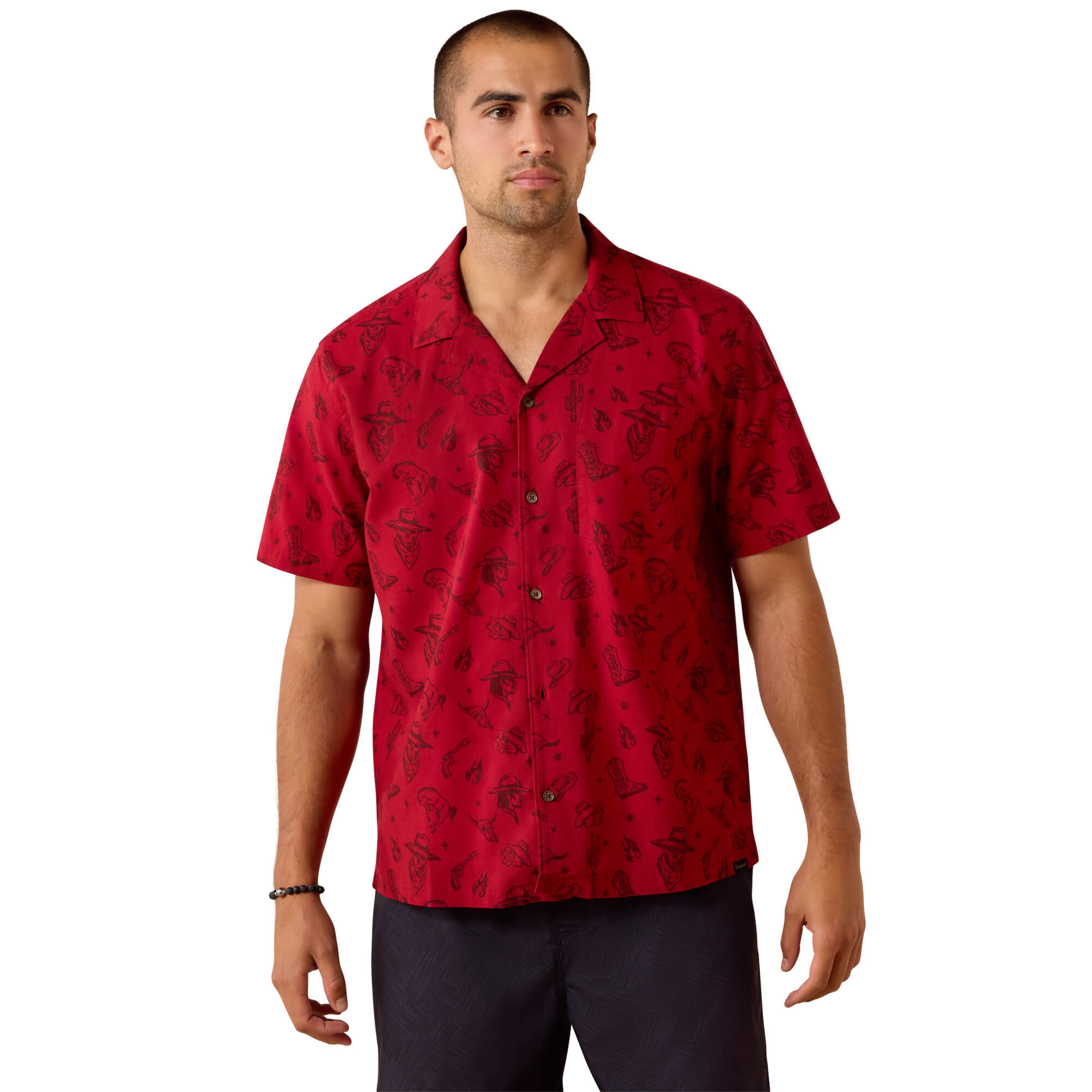 Men's Retro Camp Classic Fit Shirt in Rio Red Western Toss, Size: Small by Ariat