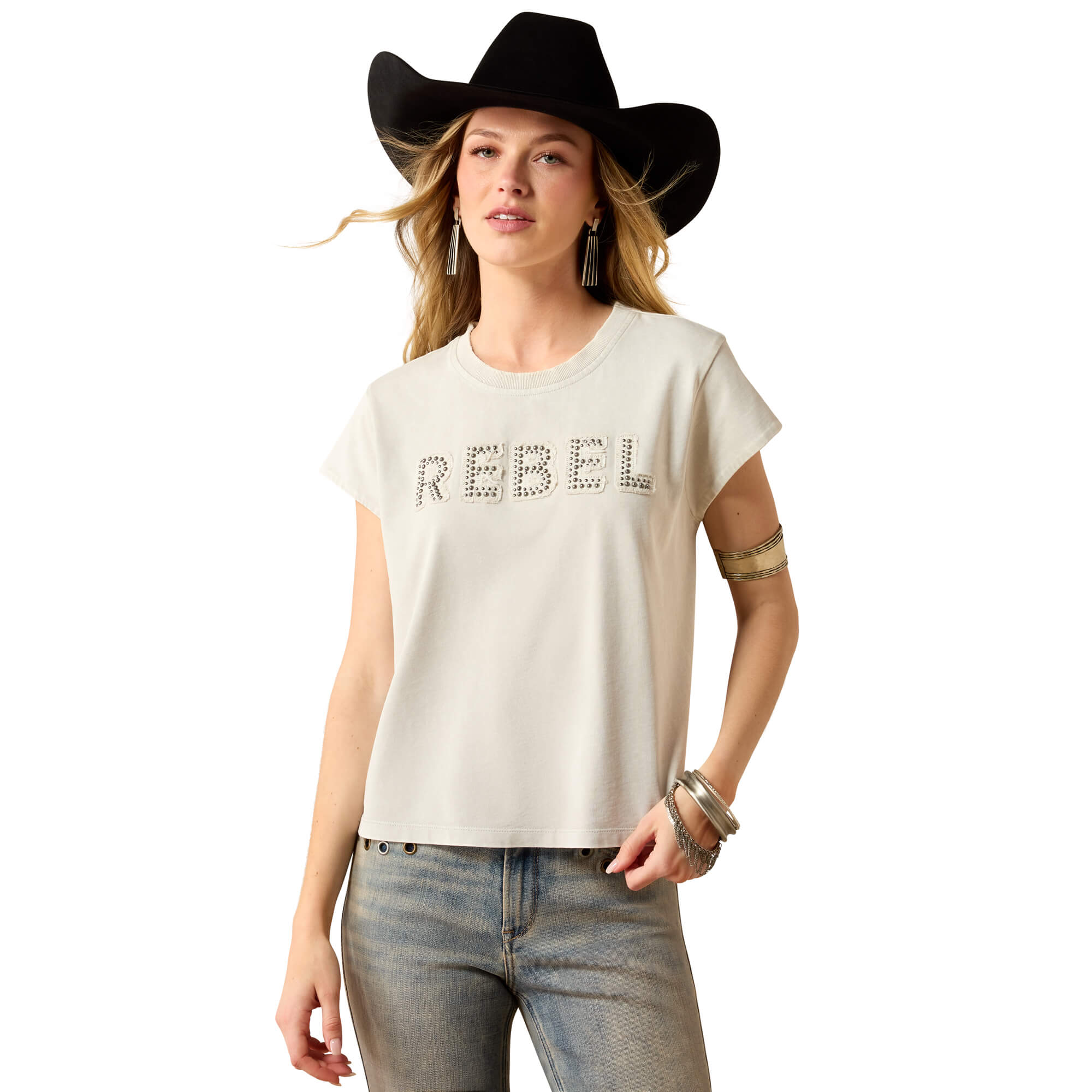 Women's Rebel Trouble T-Shirt in White Stonewash Cotton, Size: XS by Ariat