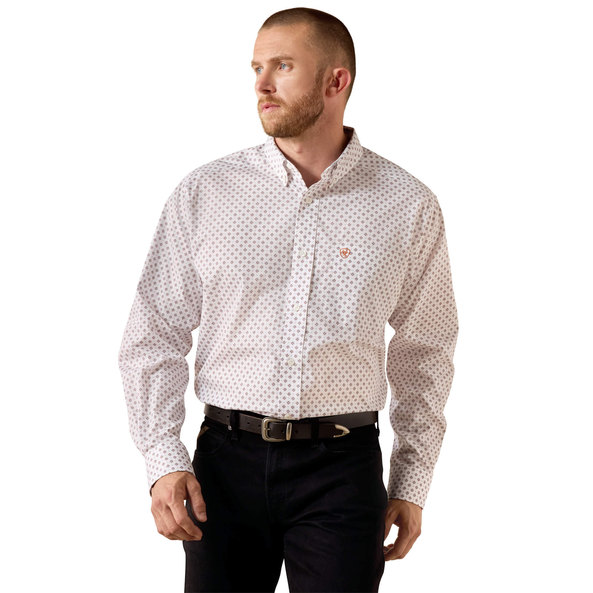 Men's Wrinkle Free Landry Classic Fit Shirt in White Geo Print, Size: XL-T by Ariat