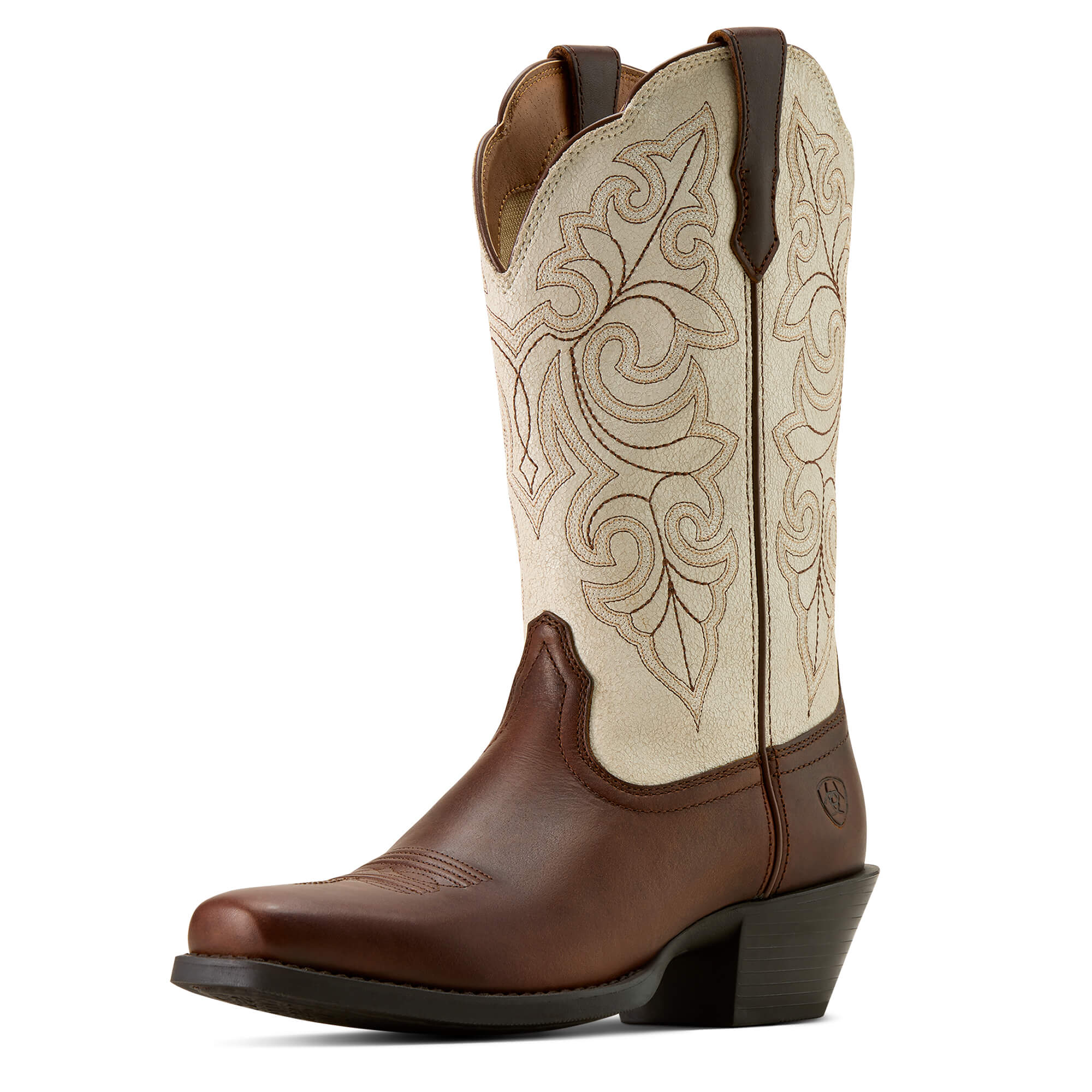 Women's Round Up Square Toe Cowgirl Boots in Vintage Caramel Distressed Ivory, Size: 5.5 B / Medium by Ariat