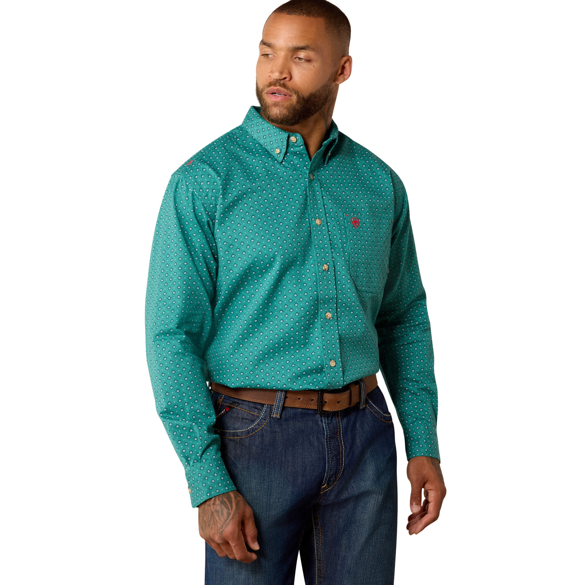 Men's Flame-Resistant Aaron Work Shirt in Teal, Size: XL-T by Ariat