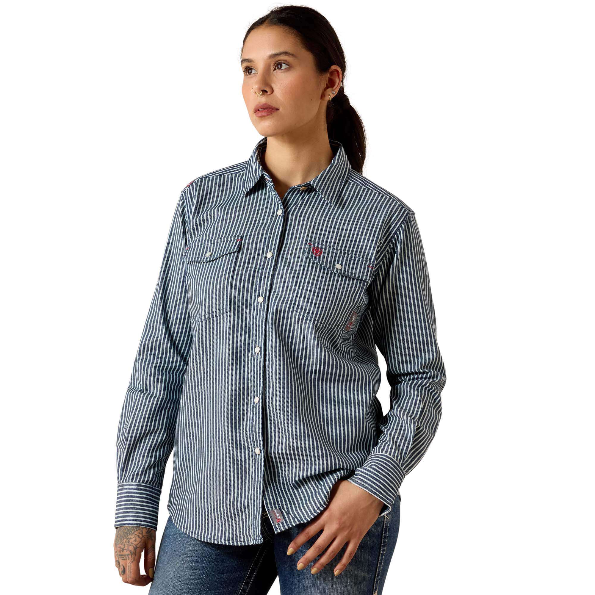 Women's Flame-Resistant Ruth Snap Work Shirt in Indigo, Size: 2X by Ariat