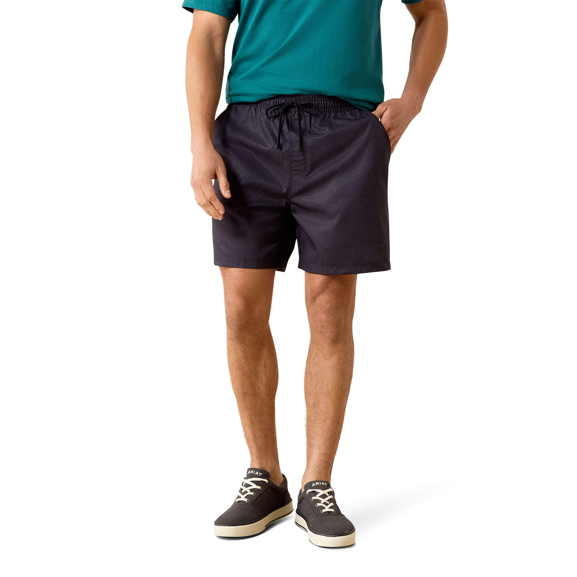 Men's The Weekender 6" Shorts in Black Abstract Print Polyester/Elastane, Size: 2XL Regular by Ariat