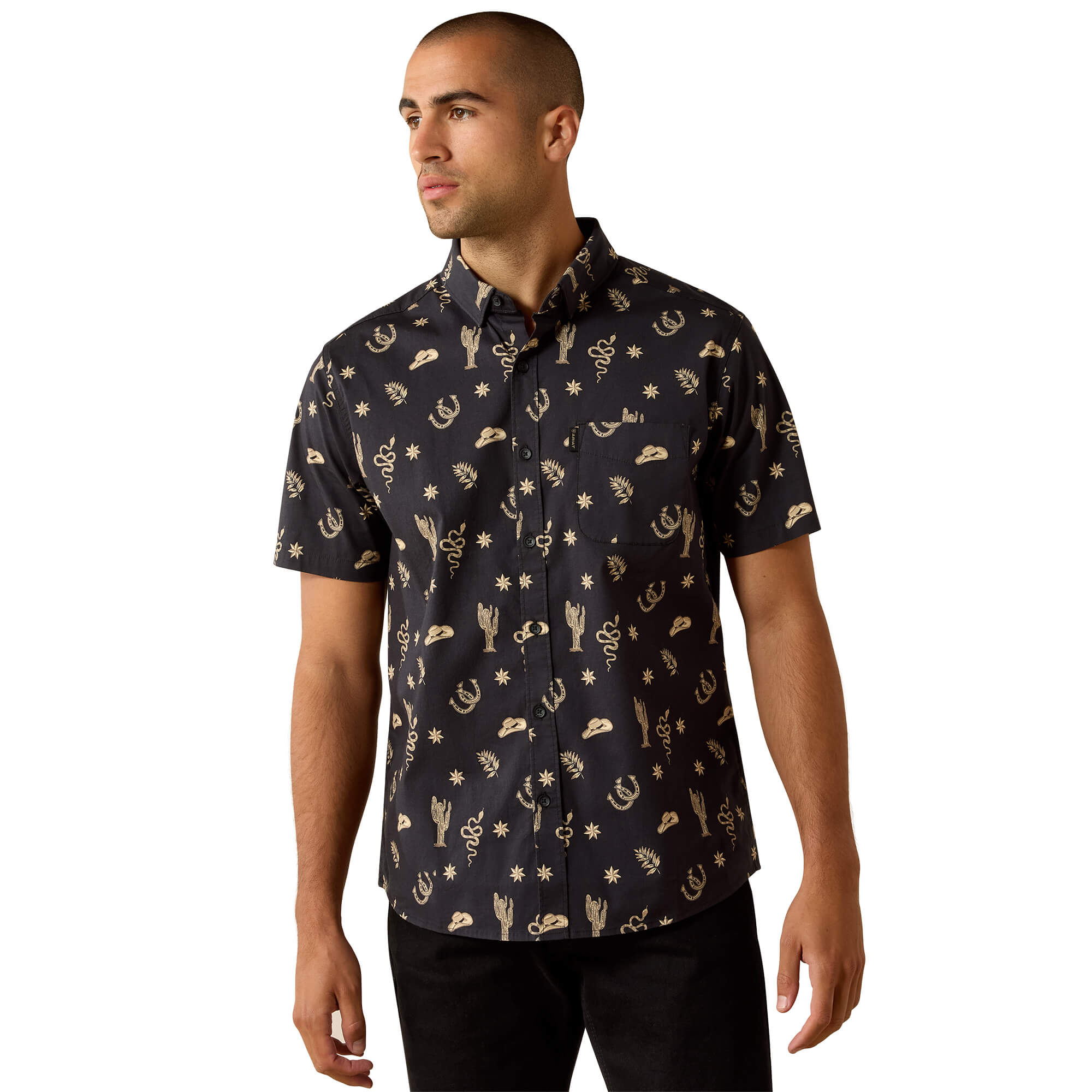 Men's Mathais Modern Fit Shirt in Black Western Toss Print, Size: XS by Ariat