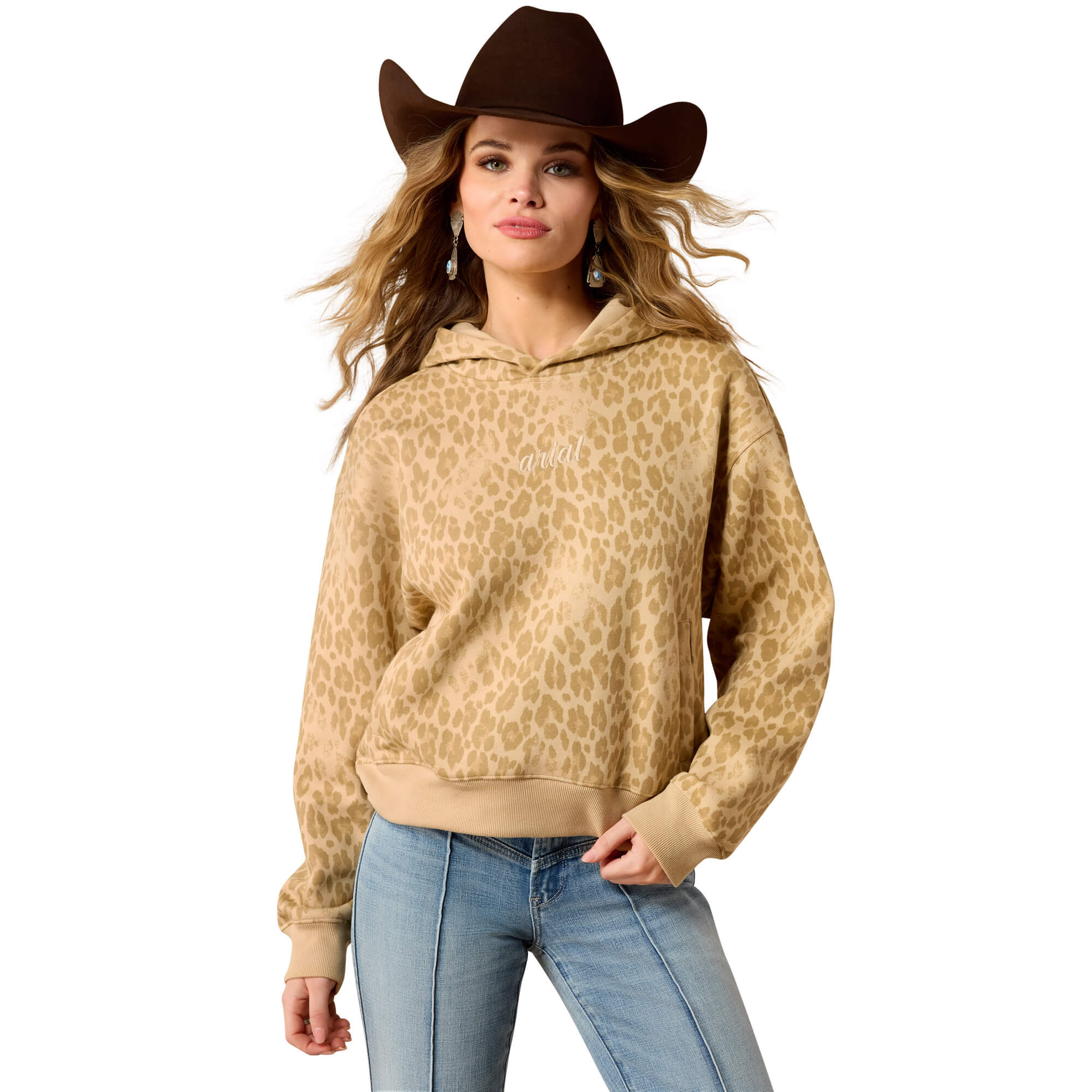 Women's Essential Hoodie in Faded Leopard Cotton/Polyester, Size: XS by Ariat