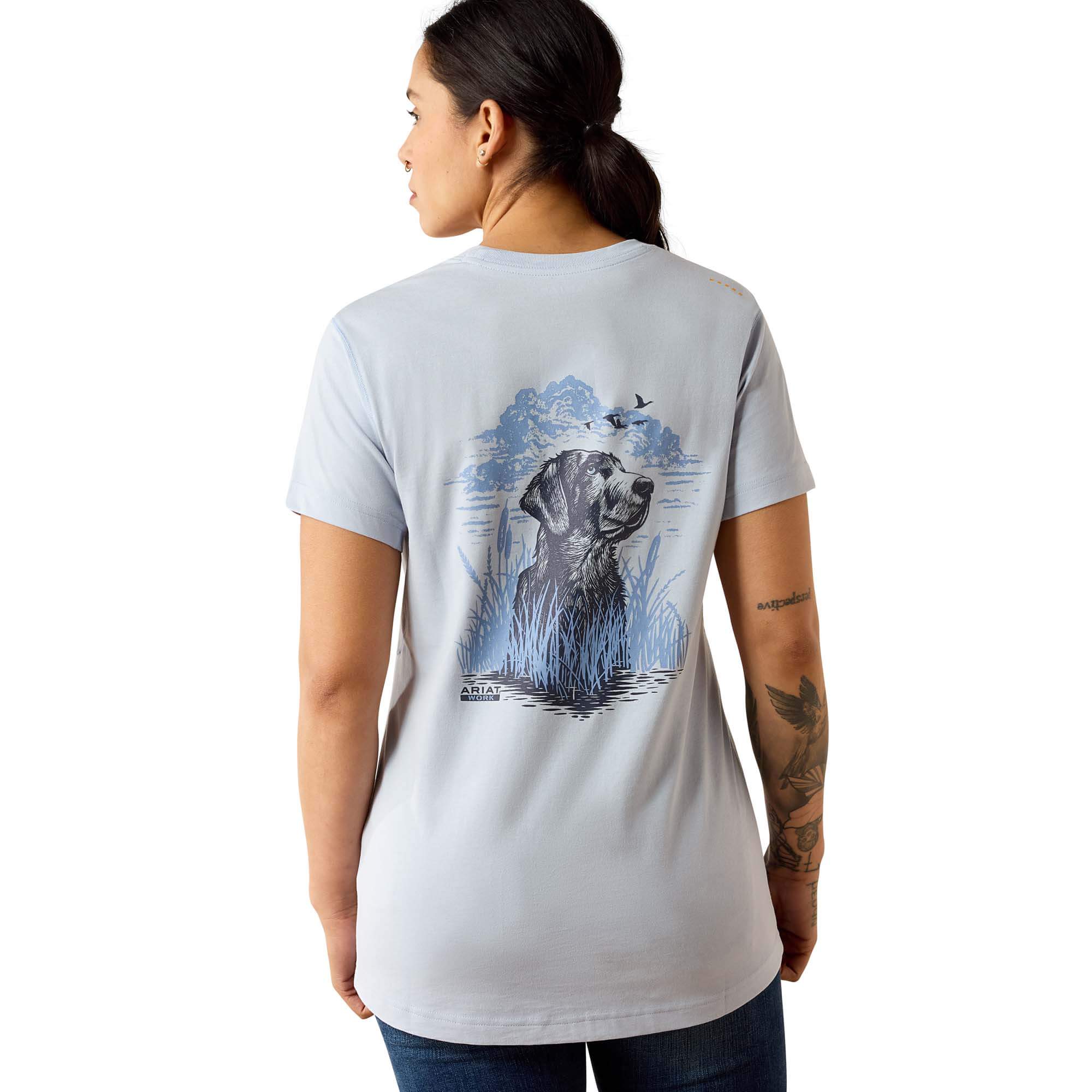 Women's Rebar Workman Field Dog Classic Fit T-Shirt in Subdued Blue, Size: 2XL by Ariat