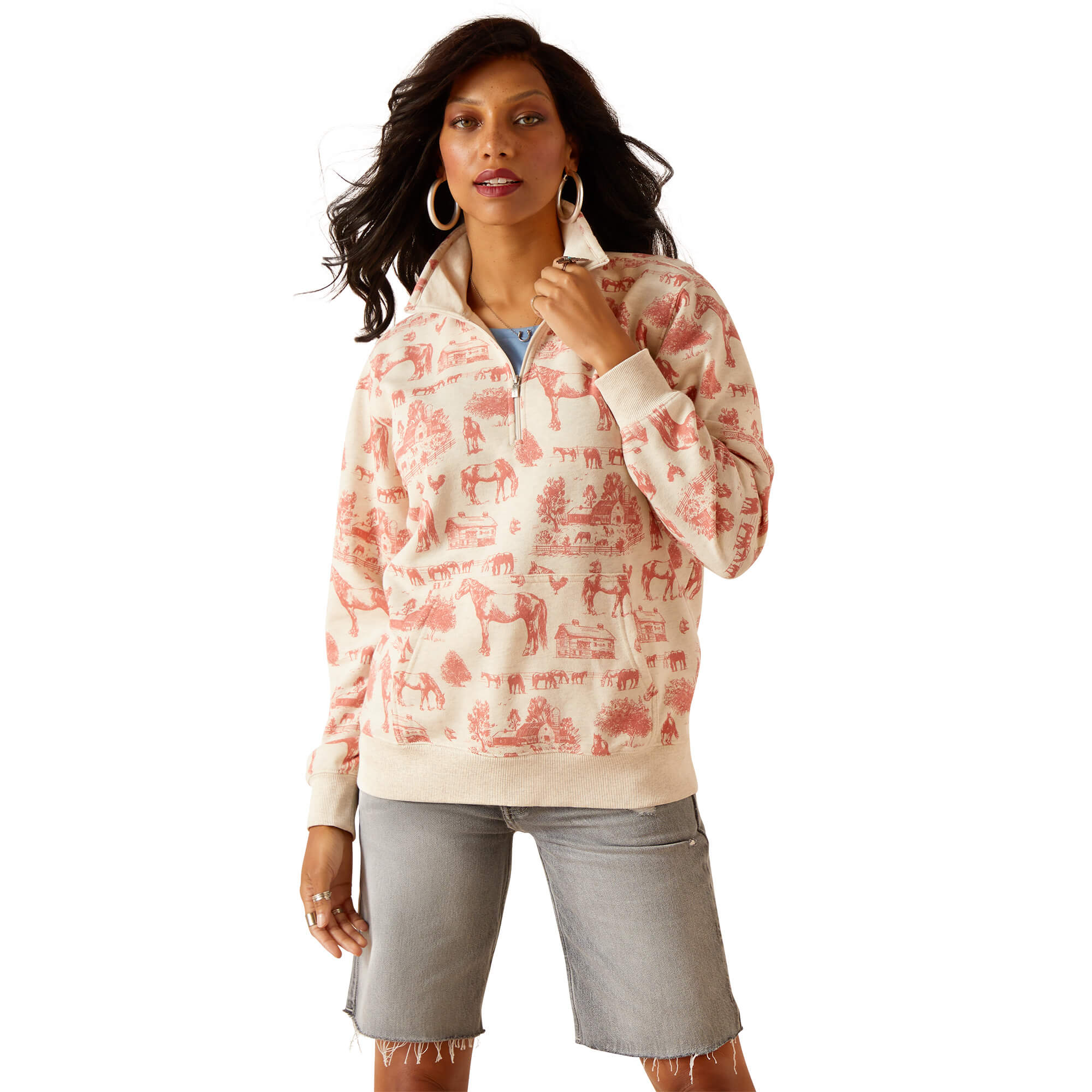Women's Ranger 1/2 Zip Sweatshirt in Oatmeal, Size: Medium by Ariat