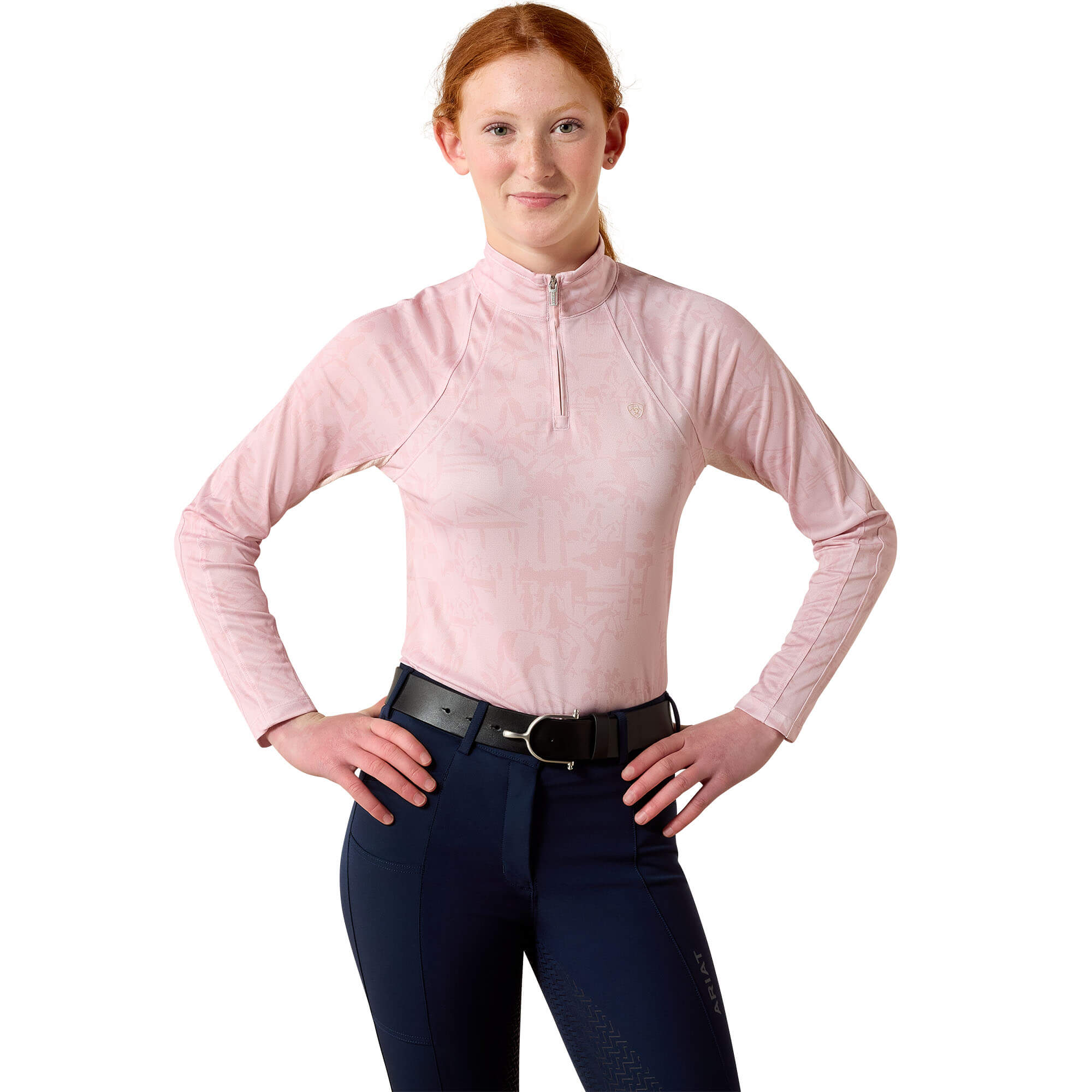 Kid's Sunstopper 3.0 1/4 Zip Baselayer in Sepia Horse Park Print, Size: XS by Ariat