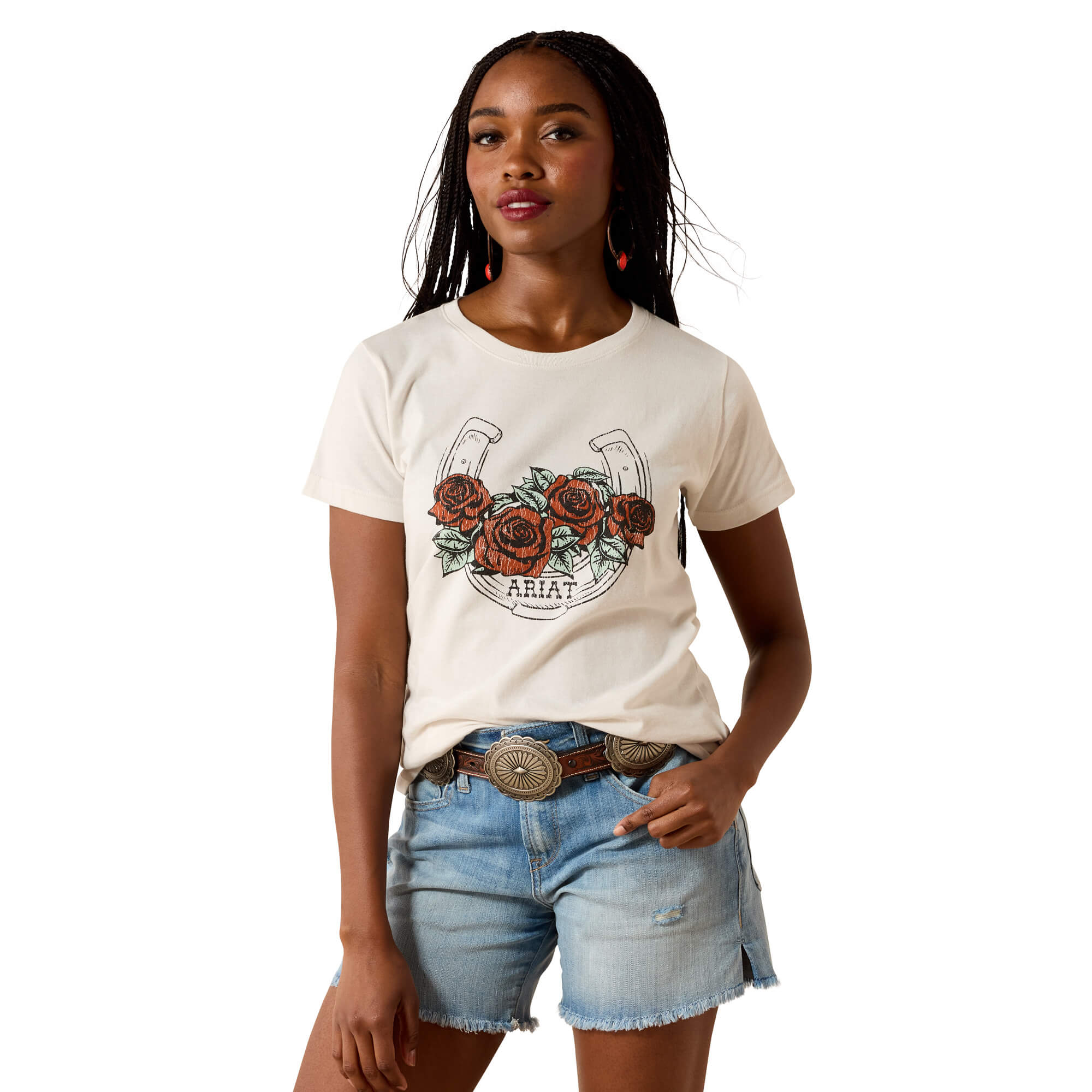 Women's Vintage Rose T-Shirt in Natural, Size: Medium by Ariat