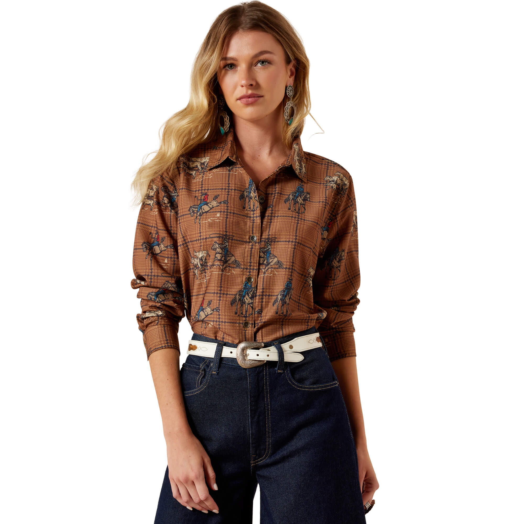 Women's Homestyle Shirt in Glen Plaid Rodeo Polyester, Size: Small by Ariat