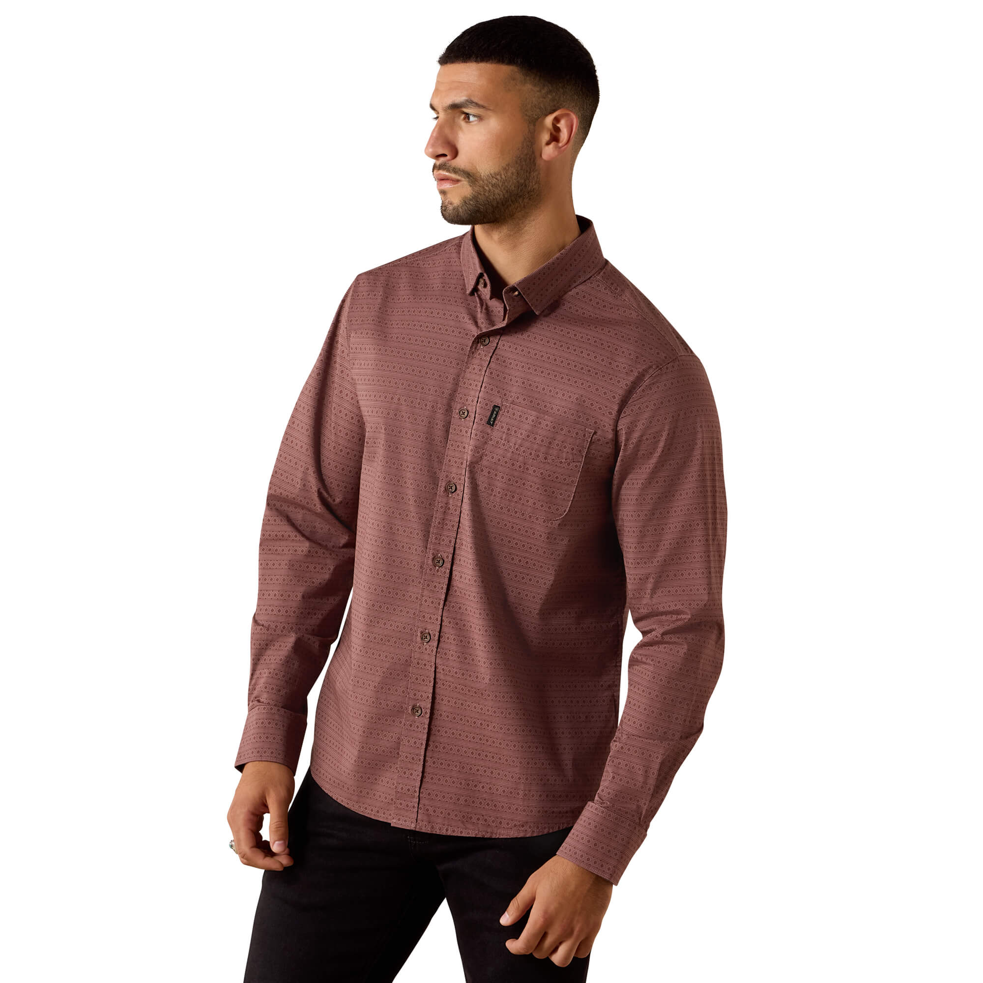 Men's Magnus Modern Fit Shirt in Rose Taupe Geo Stripe, Size: Small by Ariat