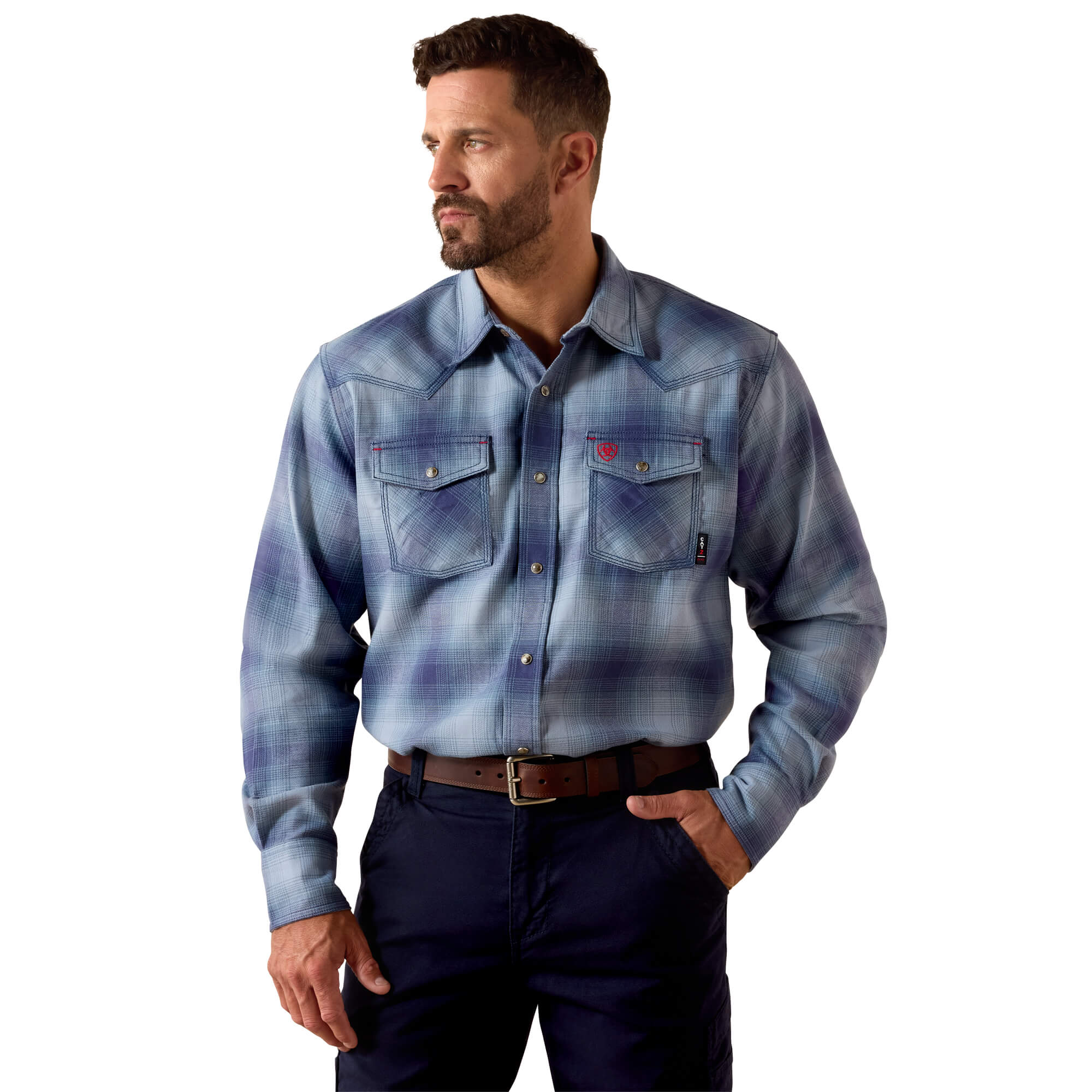 Men's Flame-Resistant Ryan Retro Fit Snap Work Shirt in Dusty Blue, Size: 3XLT by Ariat