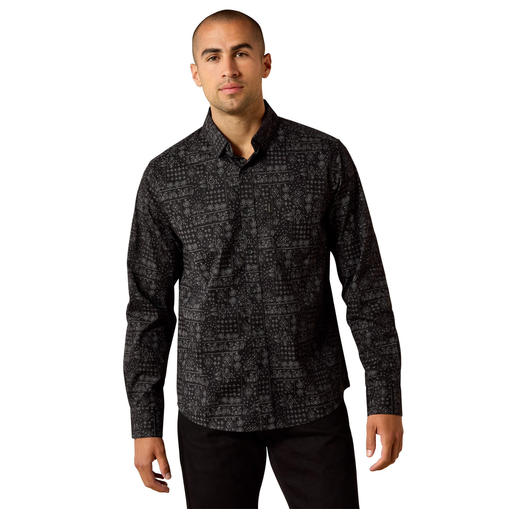 Men's Micah Modern Fit Shirt in Black Paisley Patch Print, Size: XS by Ariat