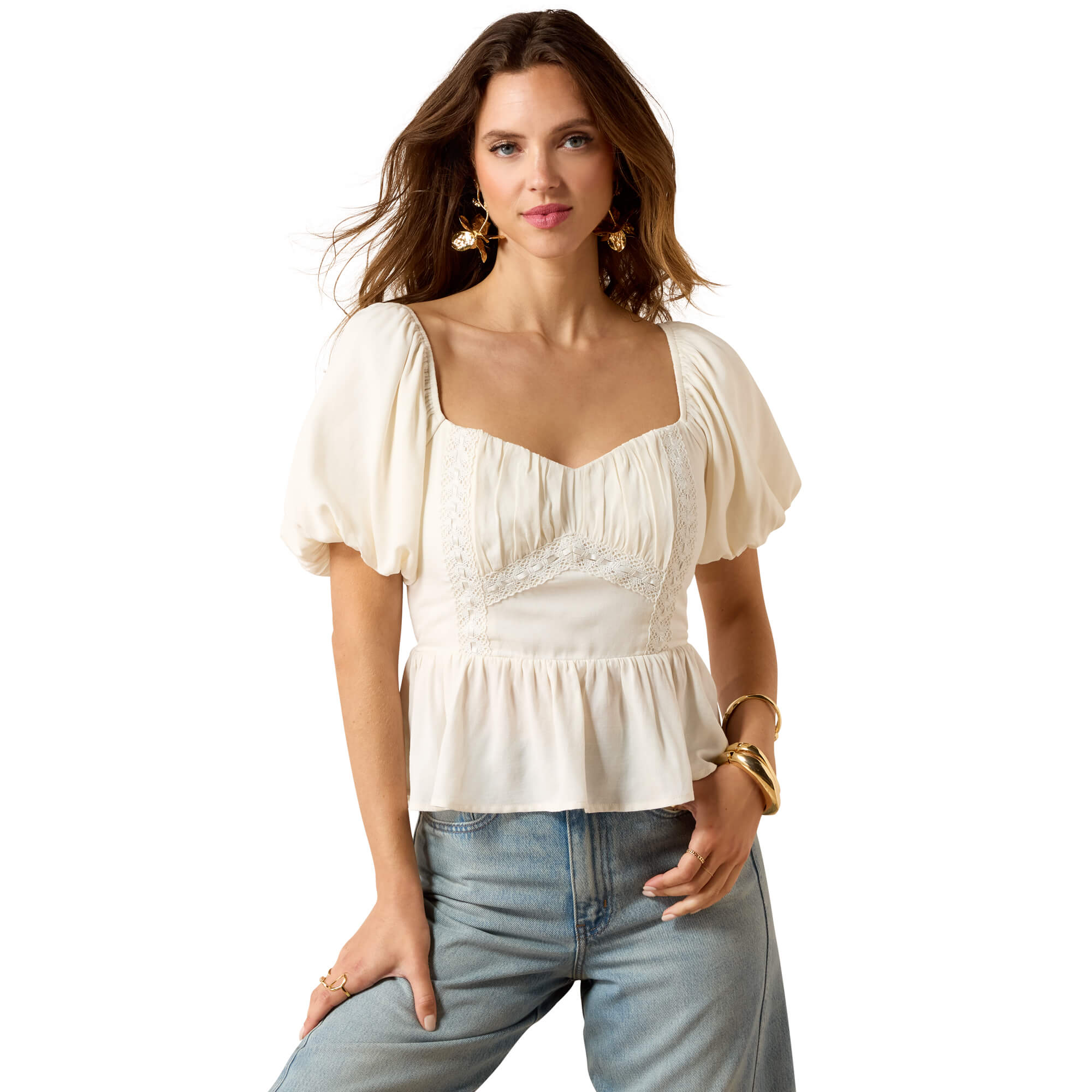 Women's Zinnia Top in Cream, Size: Medium by Ariat