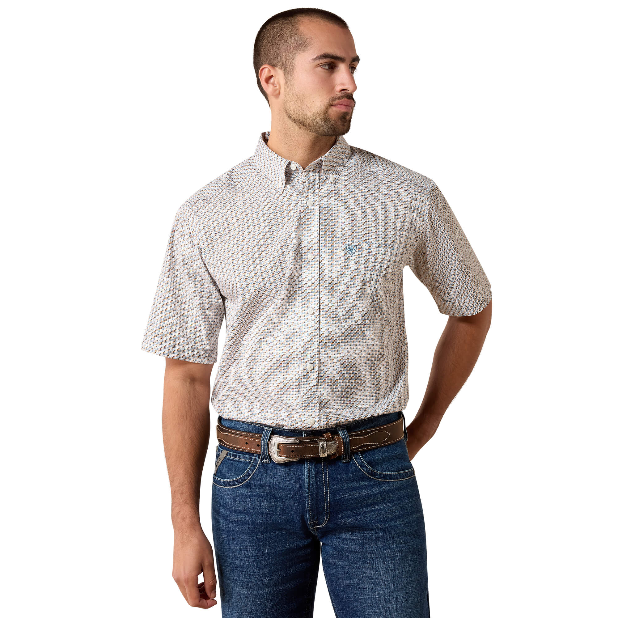 Men's Coleson Classic Fit Shirt in White Geo Print Cotton, Size: Small by Ariat
