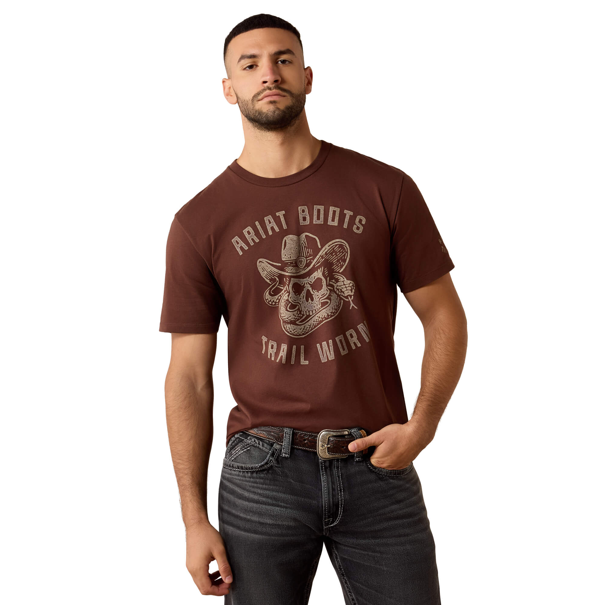 Men's Desert Skull T-Shirt in Deep Mahogany Cotton, Size: Small by Ariat