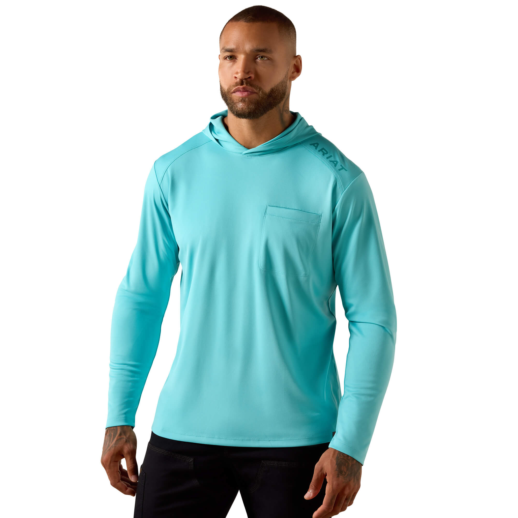 Men's Rebar Sunblocker Hooded T-Shirt in Aquarelle, Size: XL-T by Ariat