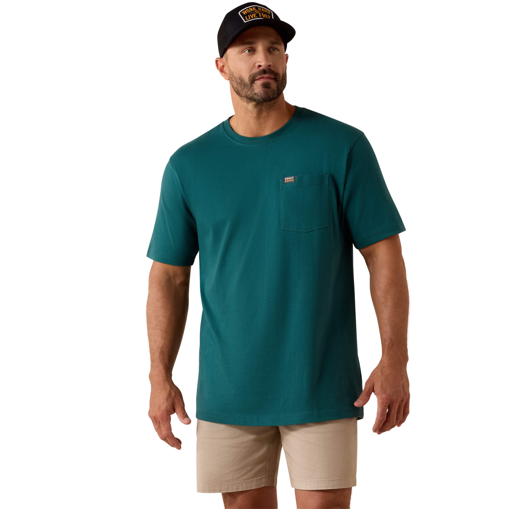 Men's Rebar Cotton Strong Standard Pocket T-Shirt in Mediterranean, Size: XL-T by Ariat