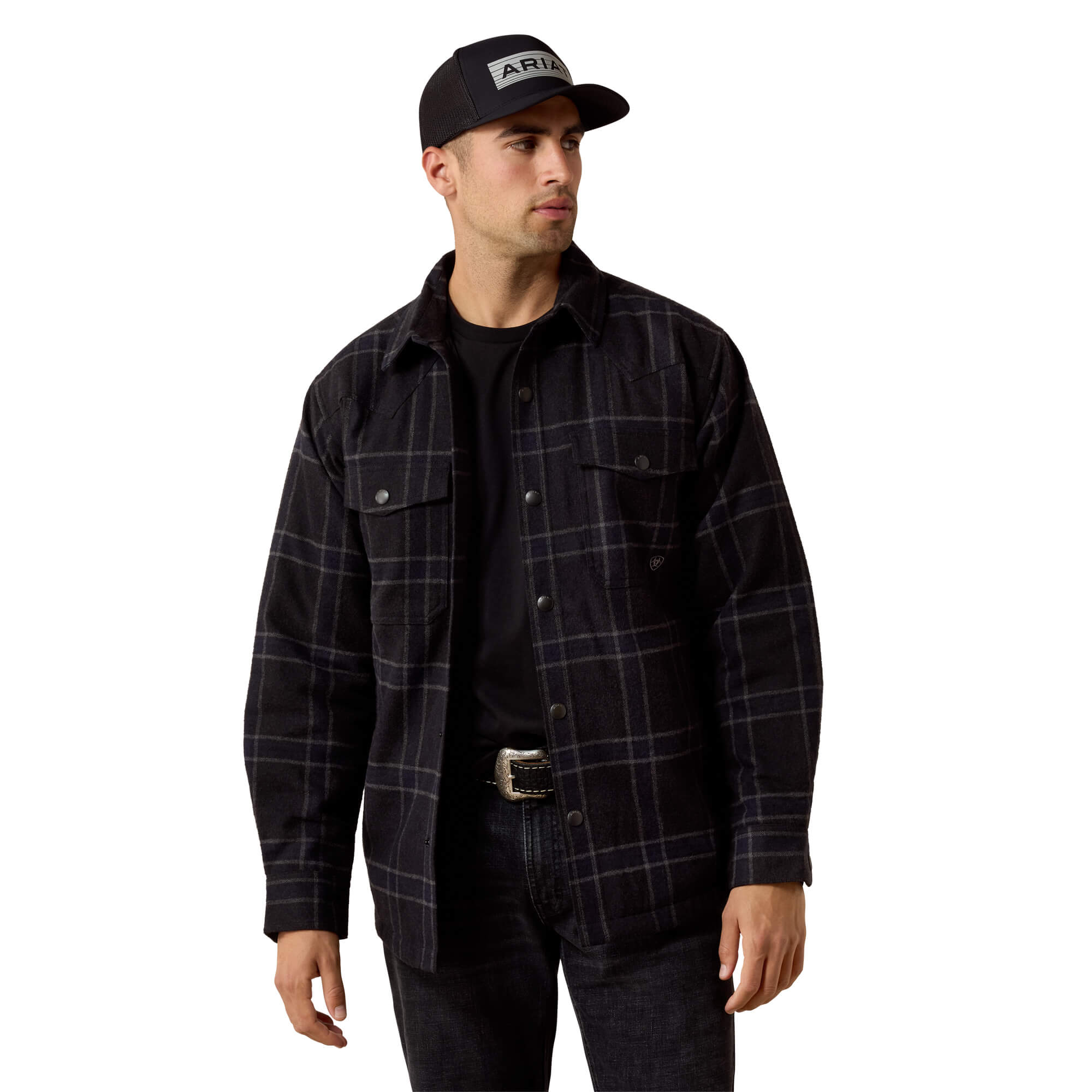 Men's Retro Shirt Jacket in Charcoal Polyester, Size: Small by Ariat