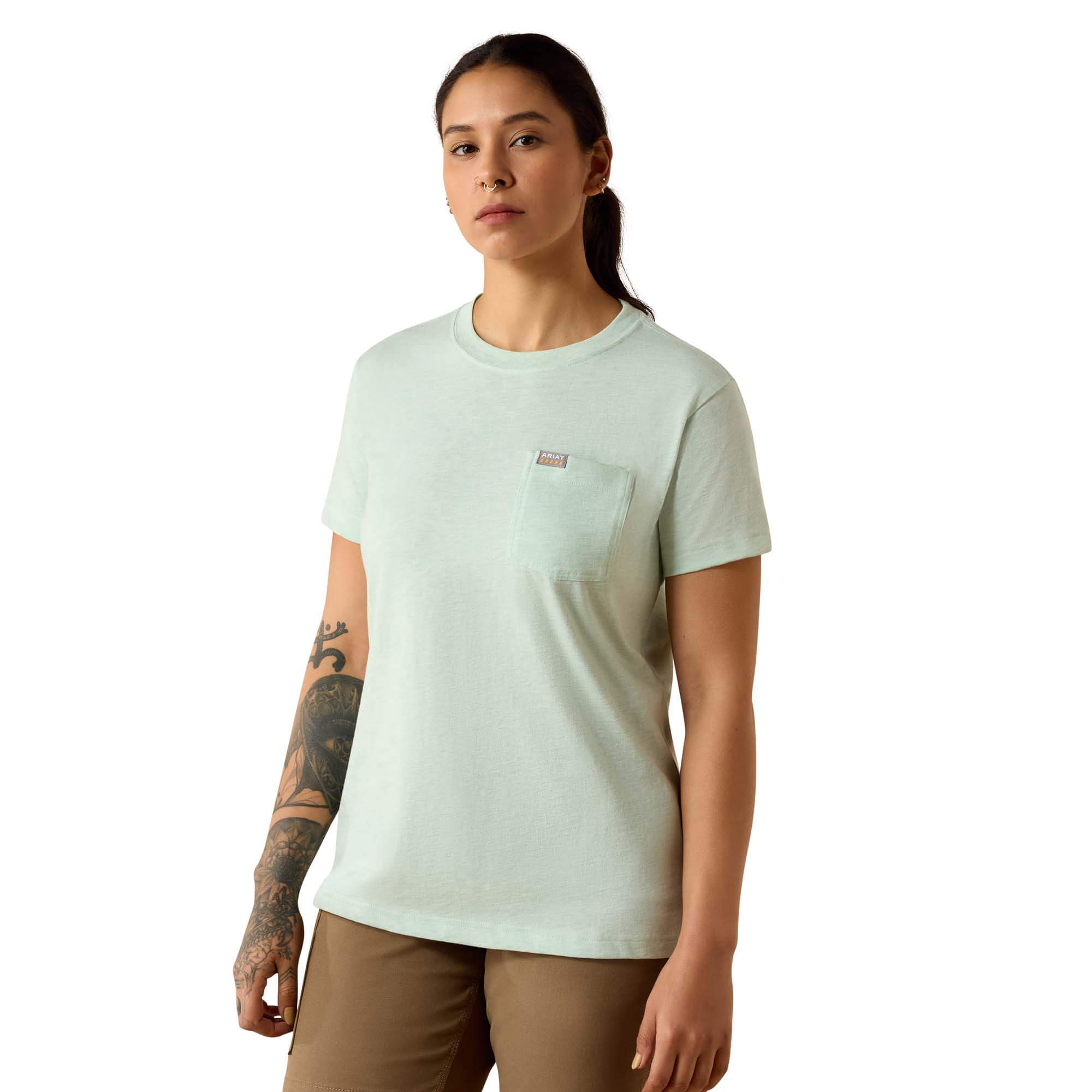 Women's Rebar Cotton Strong Space Dyed T-Shirt in Clearly Aqua, Size: Large by Ariat