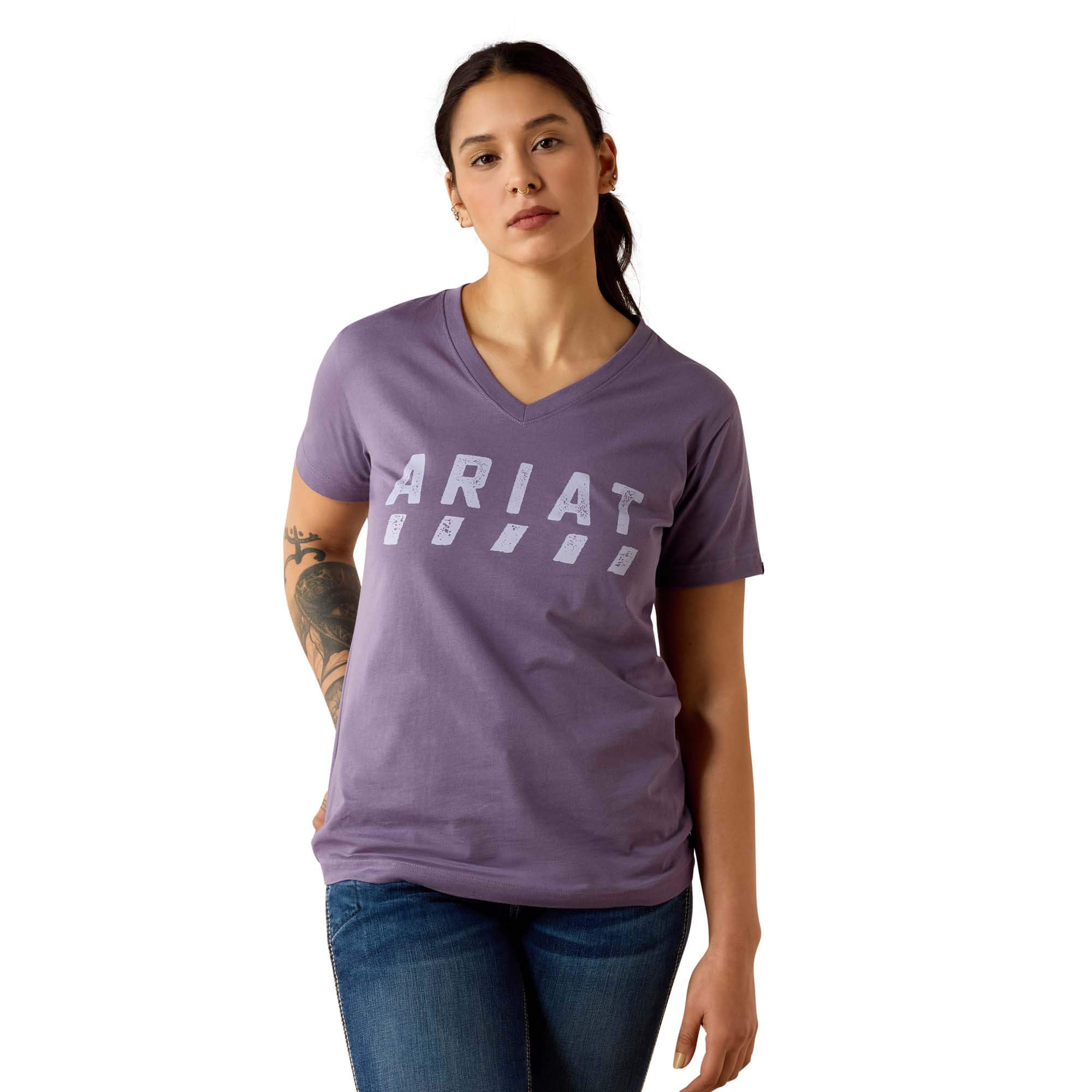 Women's Rebar Cotton Strong Logo T-Shirt in Mulled Grape, Size: Large by Ariat