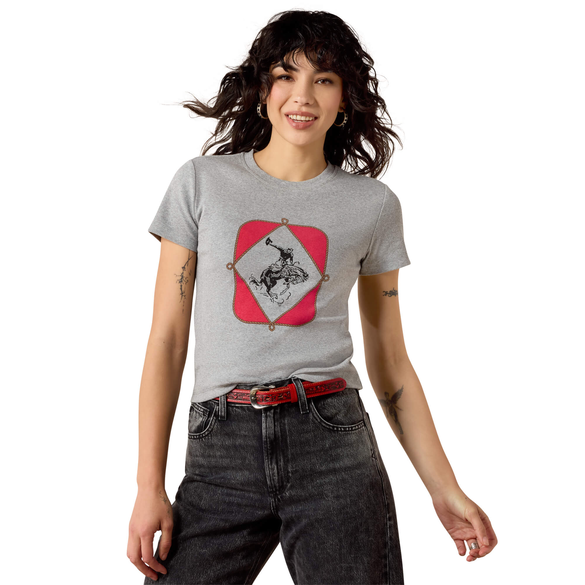Women's Vintage Bronc T-Shirt in Heather Grey Cotton/Elastane, Size: XS by Ariat