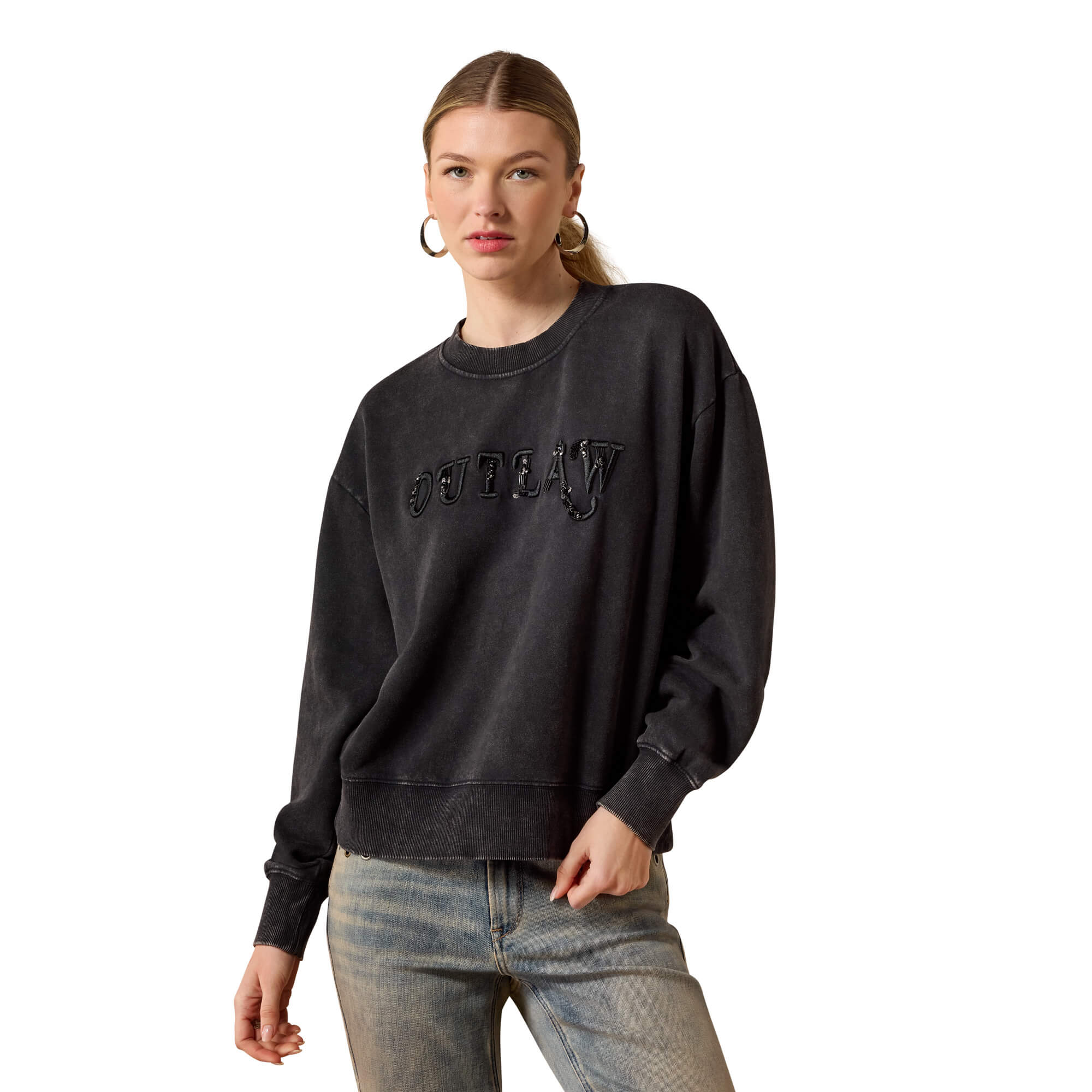 Women's Outlaw Sweatshirt in Black Lava Cotton/Polyester, Size: XS by Ariat