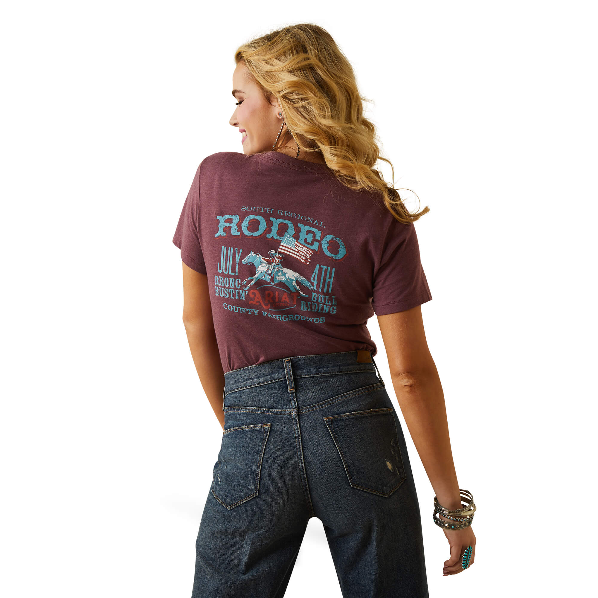 Ariat T-Shirt Heritage Natural Bronc Riding - 100% Cotone USA, Grafica Serigrafica