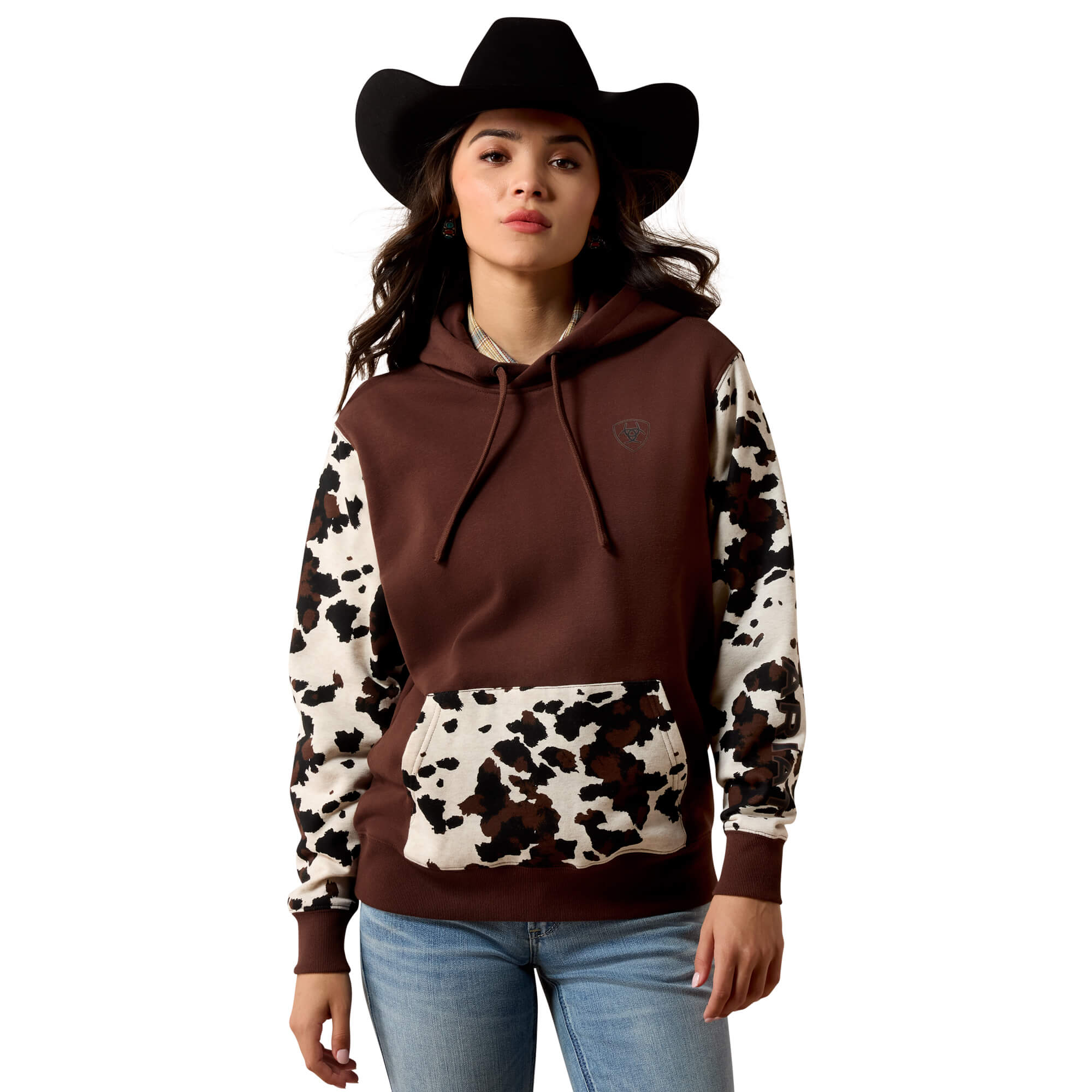 Women's Logo 2.0 Printed Hoodie in Chicory Coffee Cotton/Polyester, Size: XS by Ariat
